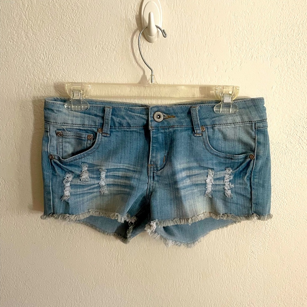 Blue Asphalt Distressed Cut-Off Denim Shorts